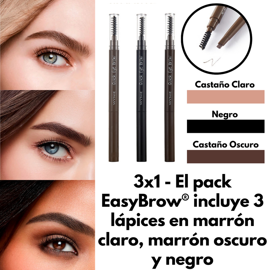 EasyBrow® - Pack de 3 Lápices de Cejas con Brocha Difuminadora