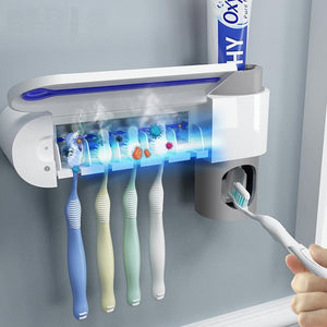 Soporte de pared para cepillos de dientes con luz ultravioleta para baño
